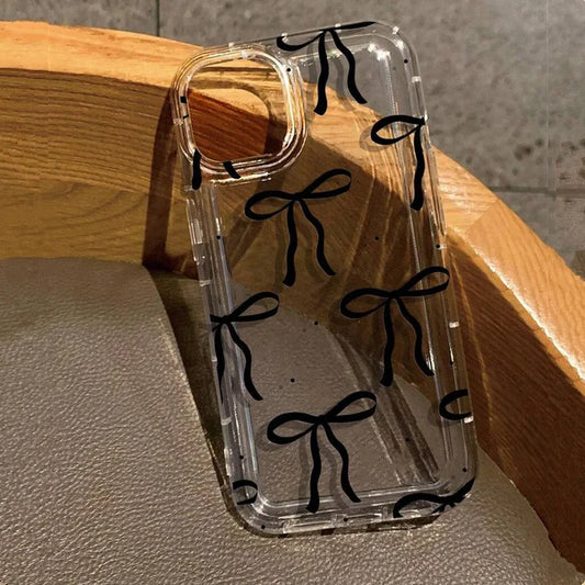 Cute Pink Heart Bow Case for Iphone 16 15 14 13 12 11 Pro Max 13 12Mini XS XR 7 8Plus SE 2022 Shockproof Soft Clear Cases Coque